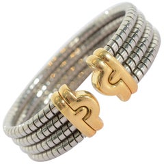 Bulgari Stainless Steel Gold Tubogas Cuff Bracelet