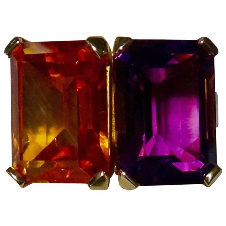 Moroccan Amethyst Rio Grande Citrine Due Pietra Gold Ring