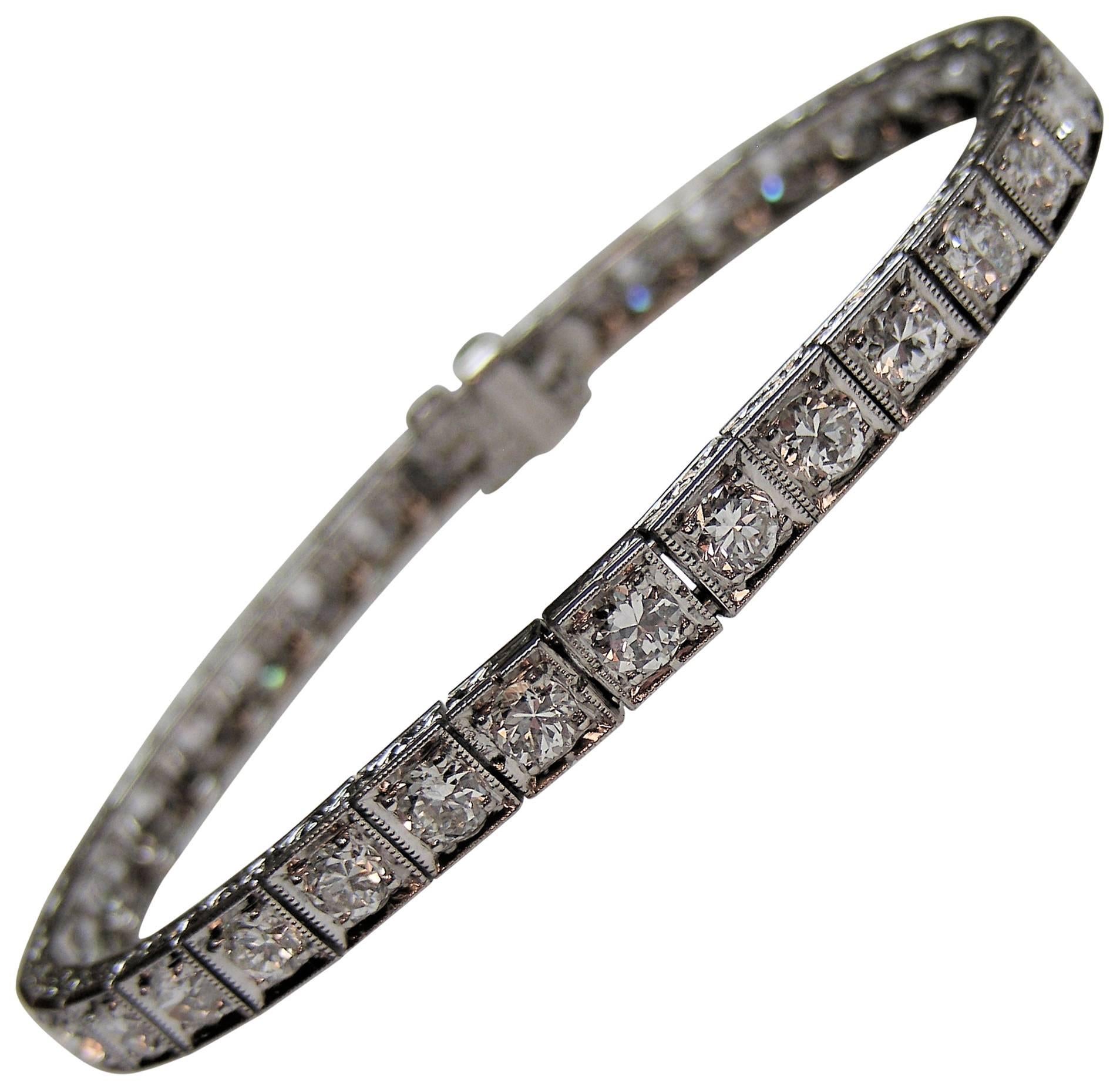 Marcus Art Deco Diamond Platinum Line Bracelet  For Sale