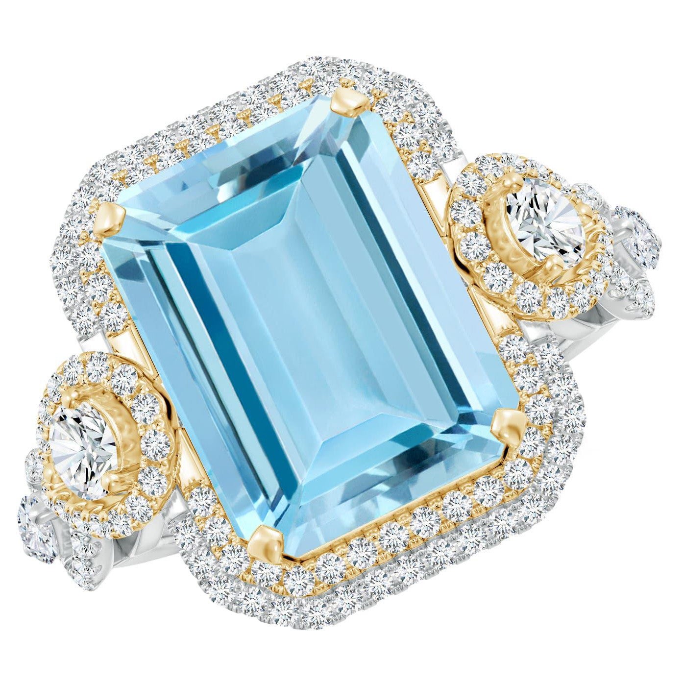 Angara Gia Certified Aquamarine Ring in Yellow Gold with Marquise Diamonds