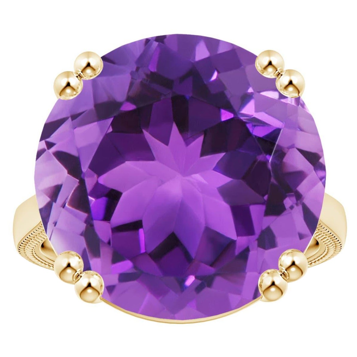 ANGARA GIA Certified Solitaire Amethyst Ring in Yellow Gold with Leaf Motifs