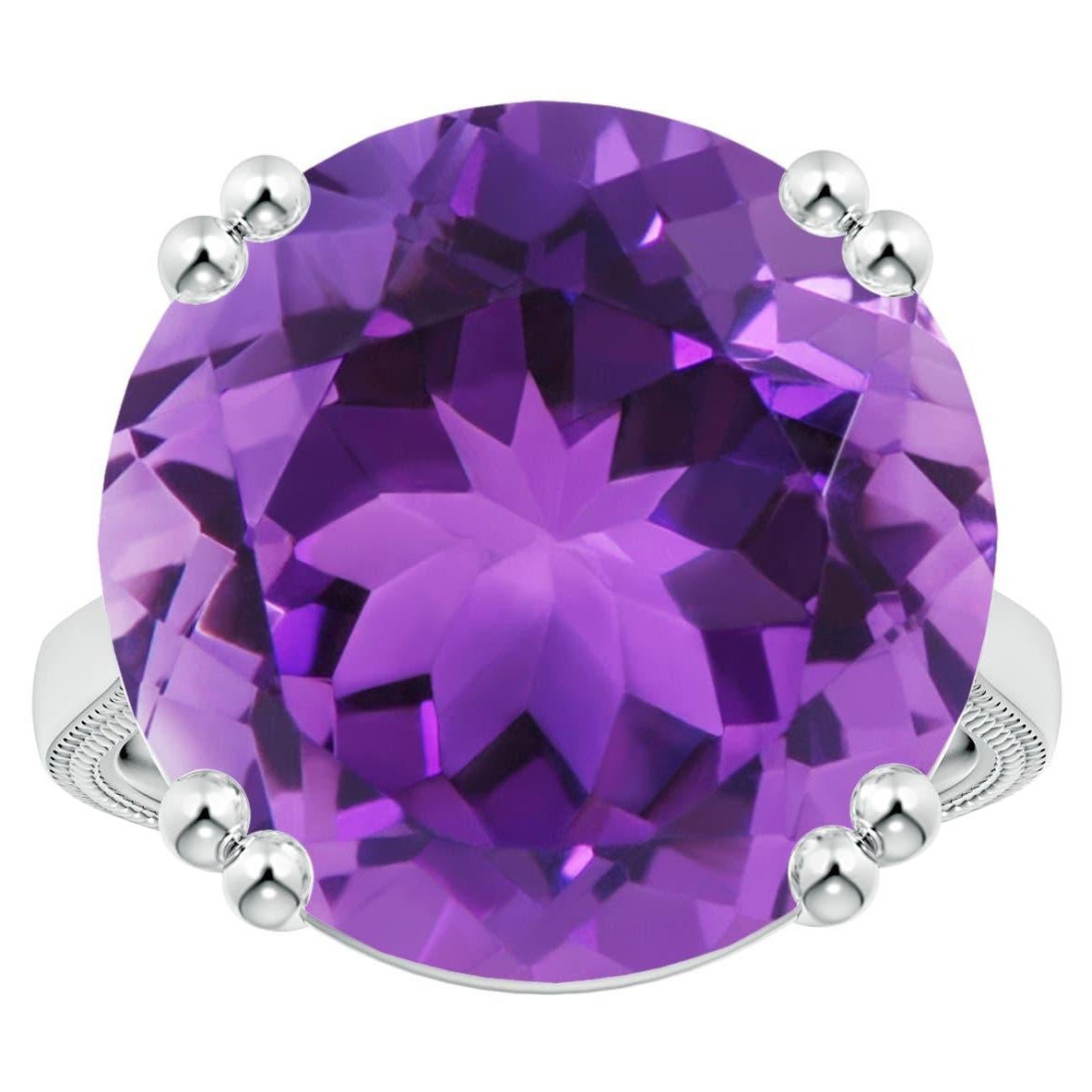 For Sale:  ANGARA GIA Certified Solitaire Amethyst Ring in White Gold with Leaf Motifs