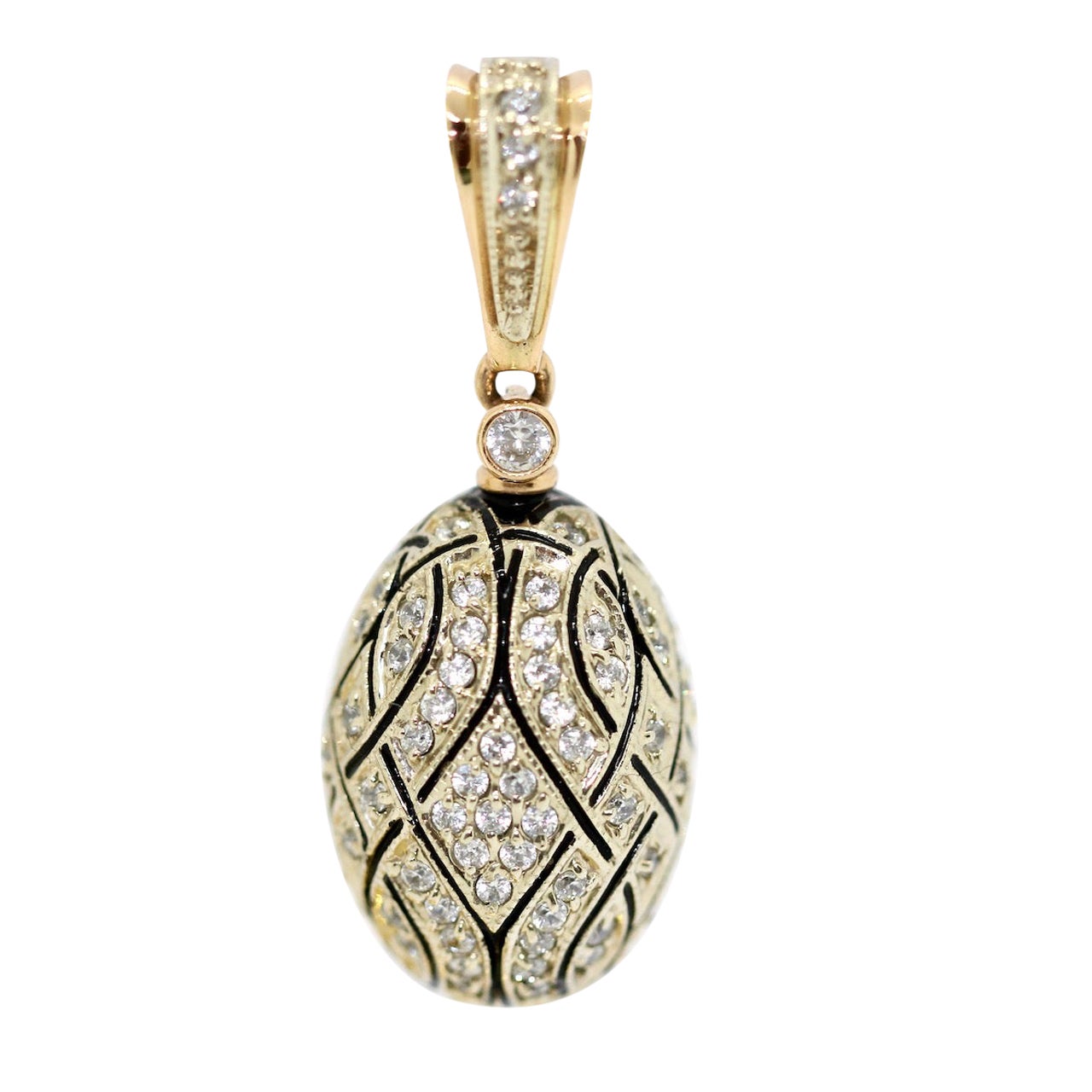 Diamond and Enamel Pendant, Enhancer, 14k Rose Gold, Design of Faberge Eggs