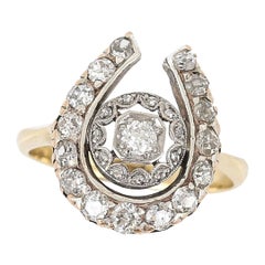 Hufeisenring aus edwardianischem 18 Karat Gold mit Diamanten im Altschliff, um 1910
