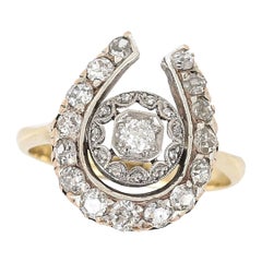 Edwardian 18ct Gold Old Cut Diamond Horseshoe Ring, Circa 1910