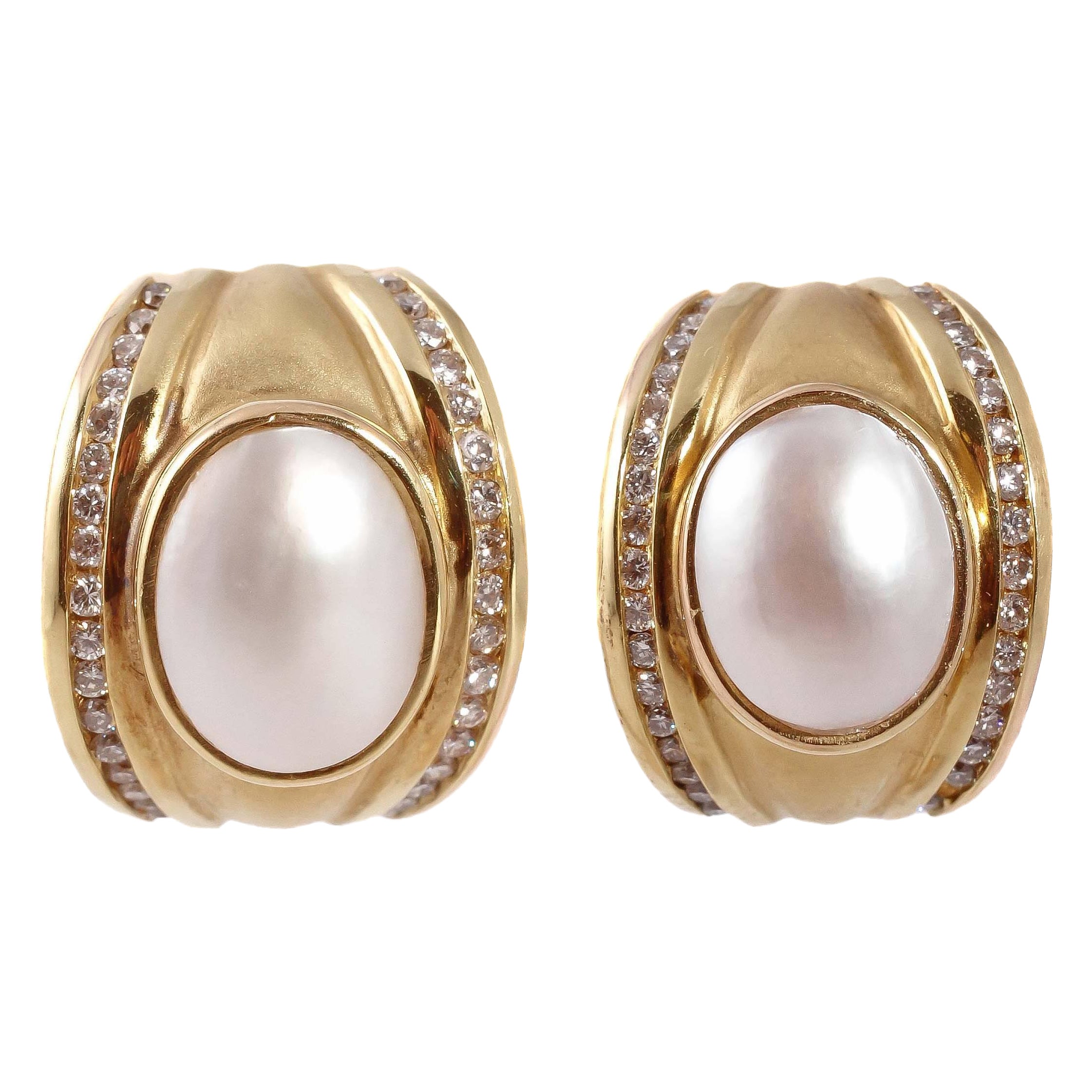 Mother of Pearl Diamond Gold Earrings For Sale