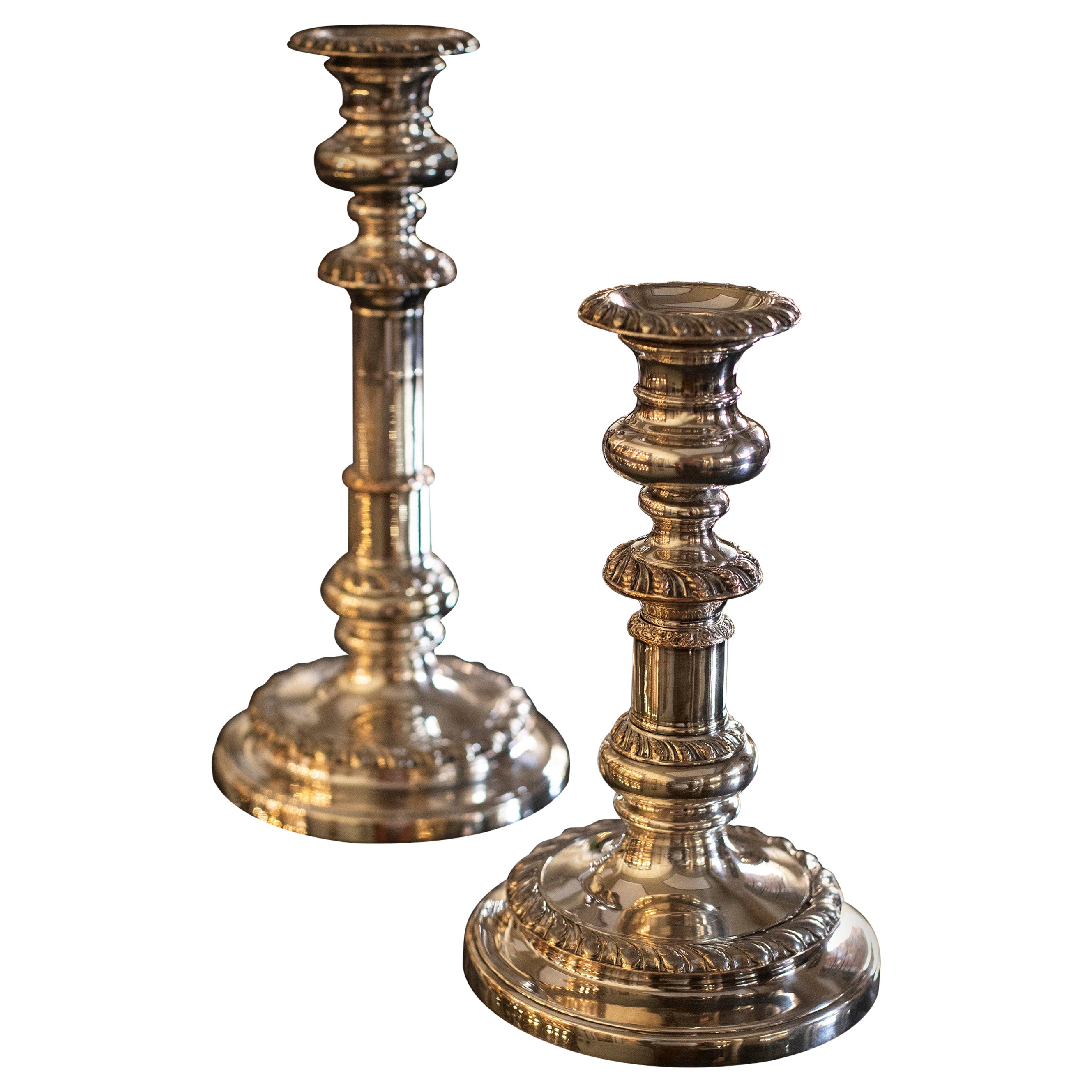 Pair of Antique Candlesticks Queen Anne Style in Old Sheffield For Sale