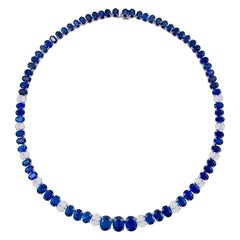 Emilio Jewelry Gia Certified 57.00 Carat Oval Sapphire Diamond Necklace