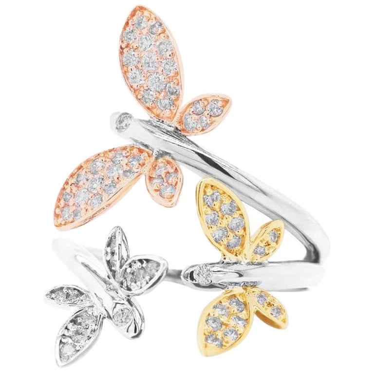 Bague Papillon En Métal Blanc - Taille 59,5 - Sans Nickel - Neuf Avec étiquettes