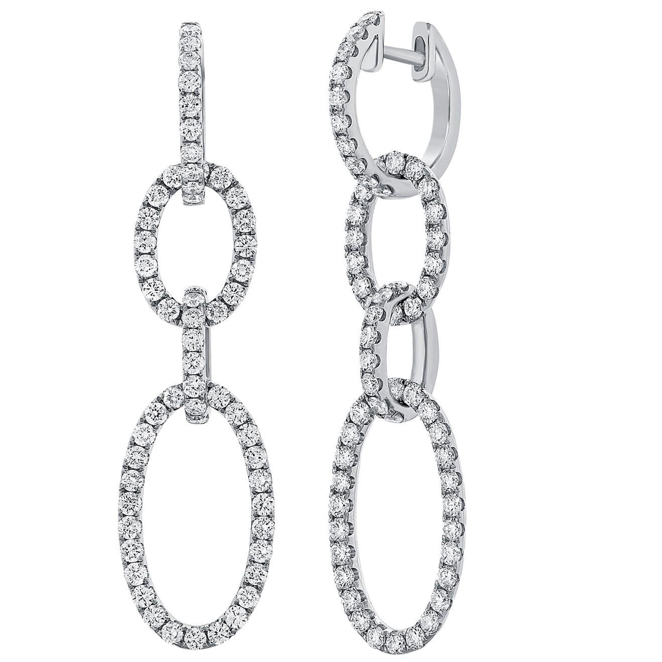 14K Diamond Oval Link Drop Earrings For Sale