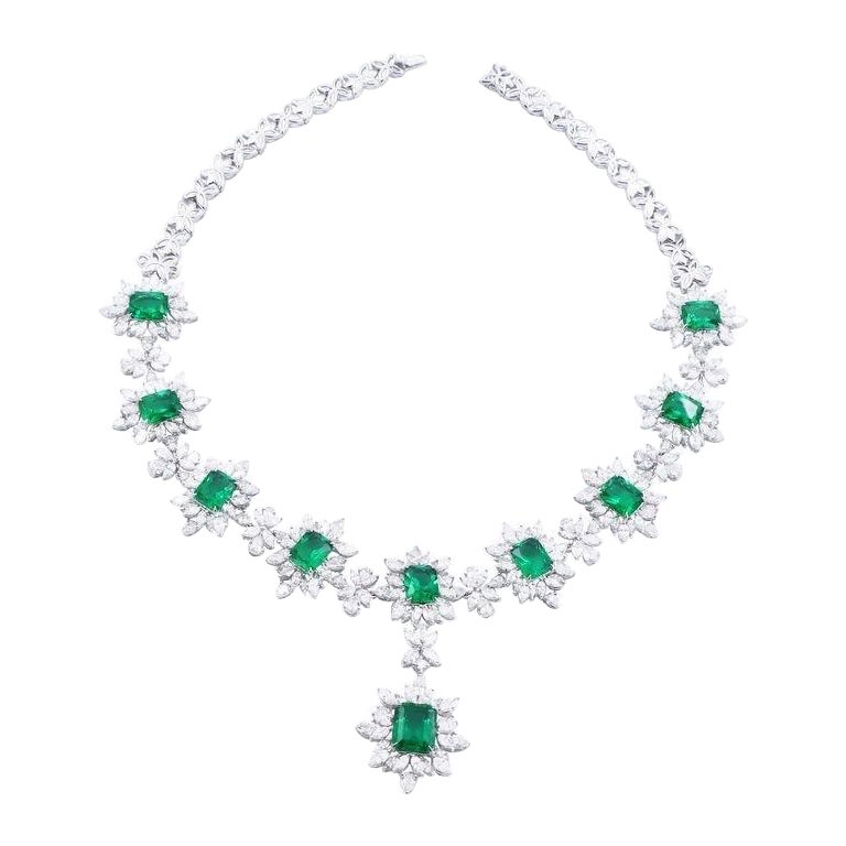 Emilio Jewelry 65.48 Carat Emerald Diamond Necklace