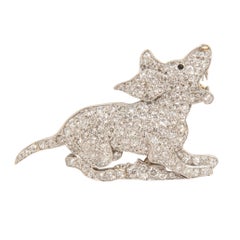 Vintage Platinum Diamond Dog Brooch