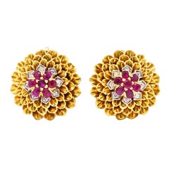 Tiffany & Co. Mid-Century Ruby Diamond Platinum 18 Karat Gold Vintage Earrings