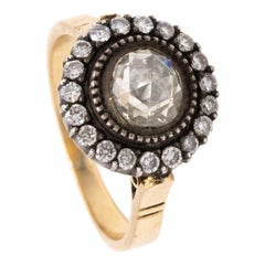 Bague de fiançailles édouardienne 1905 en or 18 carats avec double diamant taille rose de 1,38 carat
