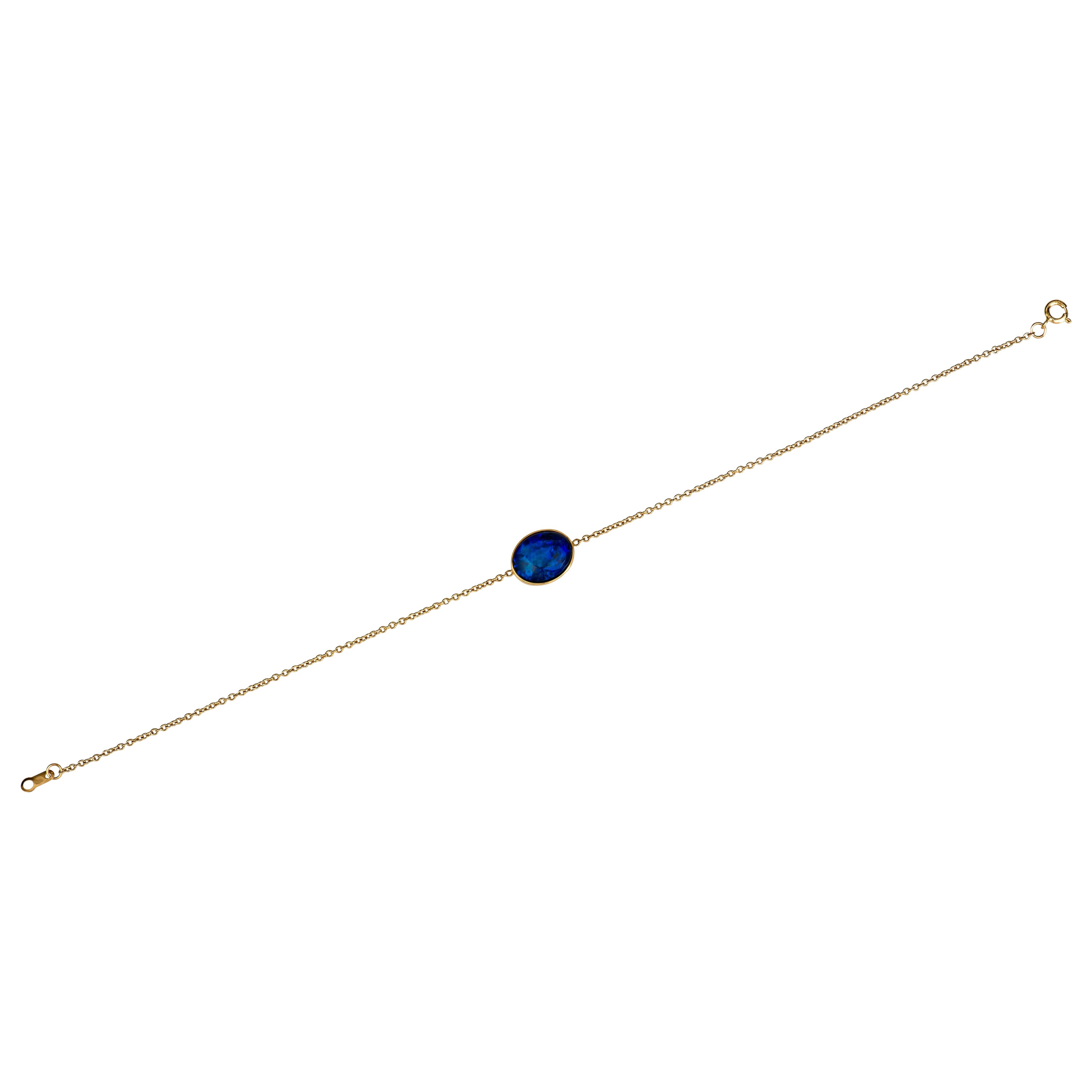 1,36 Karat Oval Blue Lightning Ridge Opal 18 Karat Gelbgold Armband im Angebot