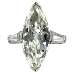 Art Deco GIA 3.30 Carats Antique Marquise Cut Diamond Platinum Engagement Ring
