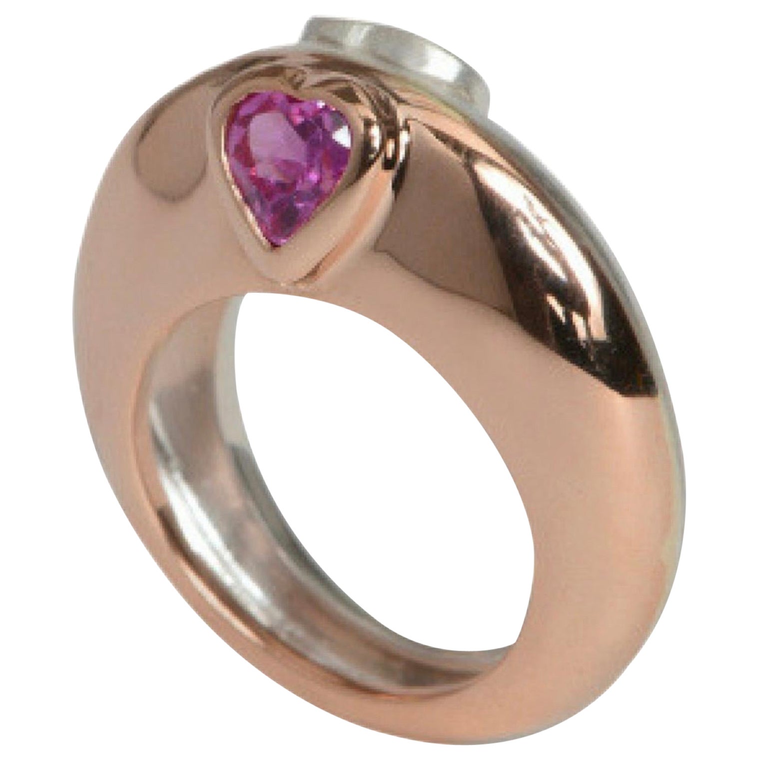 14k Rose Gold And Silver Ring With Pink Sapphire Hearts For Sale