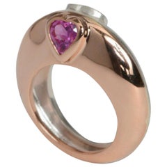 14k Rose Gold And Silver Ring With Pink Sapphire Hearts