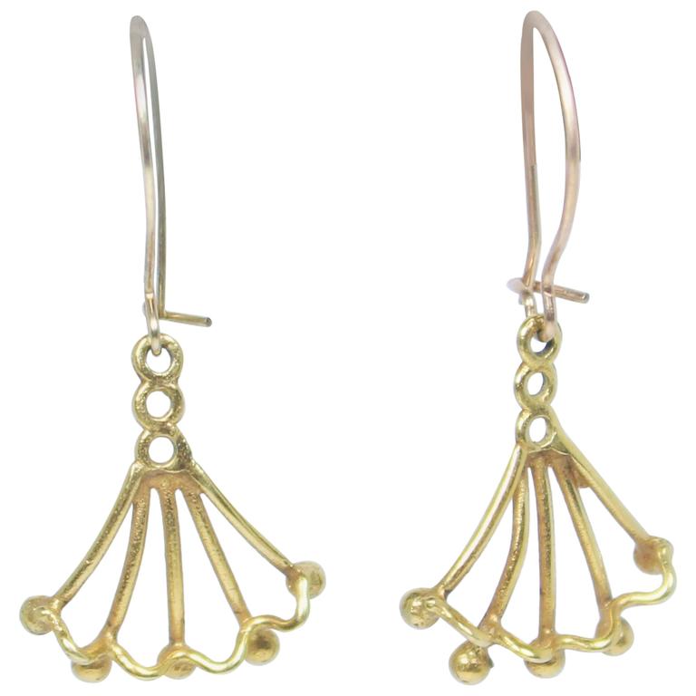 Dainty Gold Fan Style Dangle Earrings For Sale at 1stDibs dainty gold