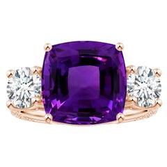 ANGARA Three Stone GIA Certified Cushion Amethyst Ring in Rose Gold