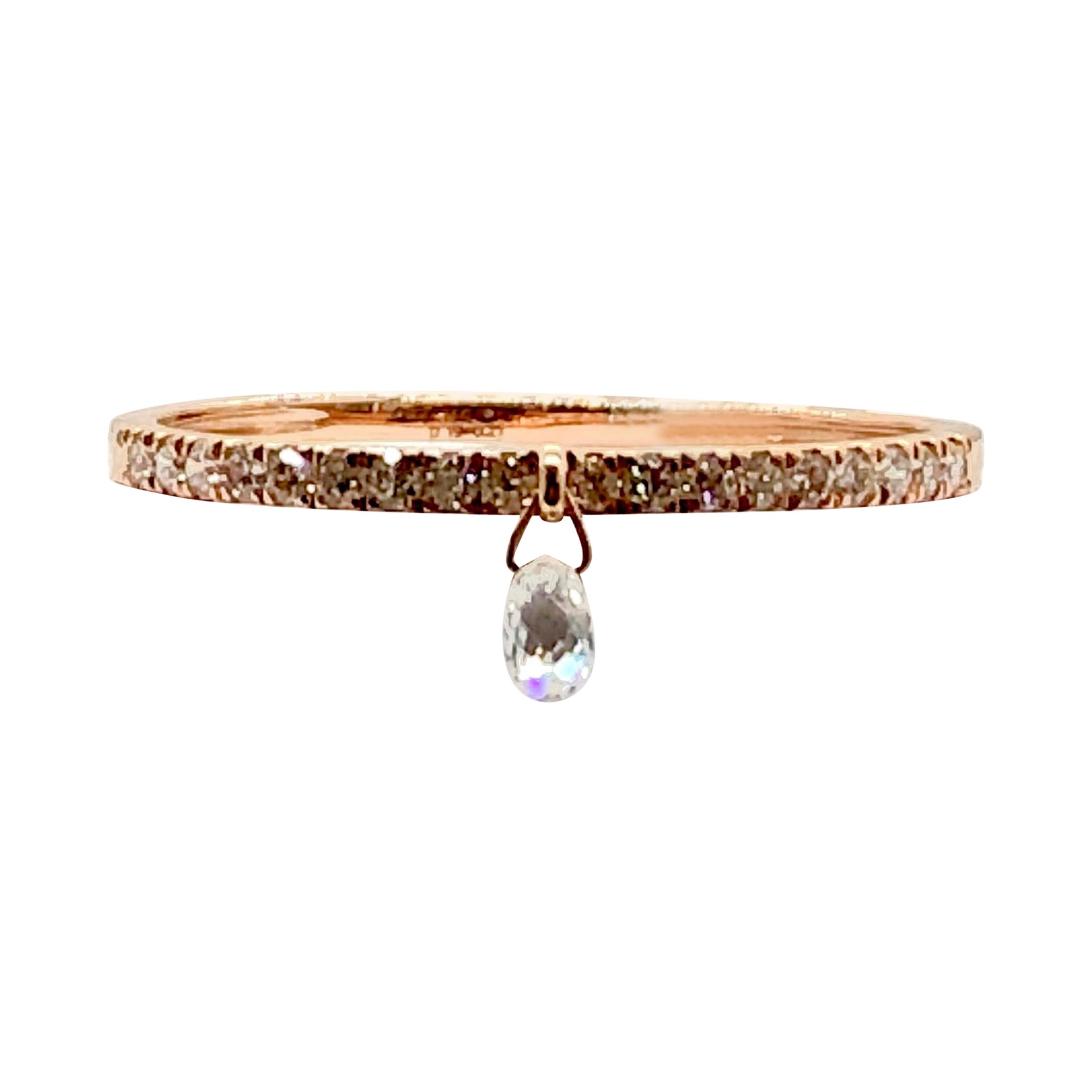 PANIM Mono Briolette Diamond 18K Rose Gold Dangling Ring For Sale