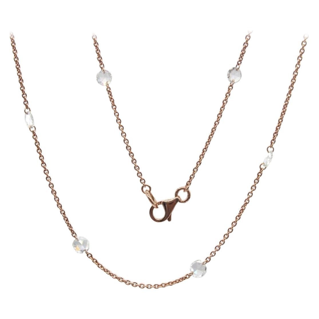 PANIM 18K Rose Gold 2 Carat Diamond Rosecut Station Necklace For Sale