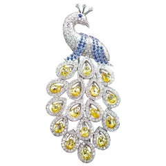 PANIM 3.75 Carat Fancy Color Diamond Briolettes 18k White Gold Peacock Brooch