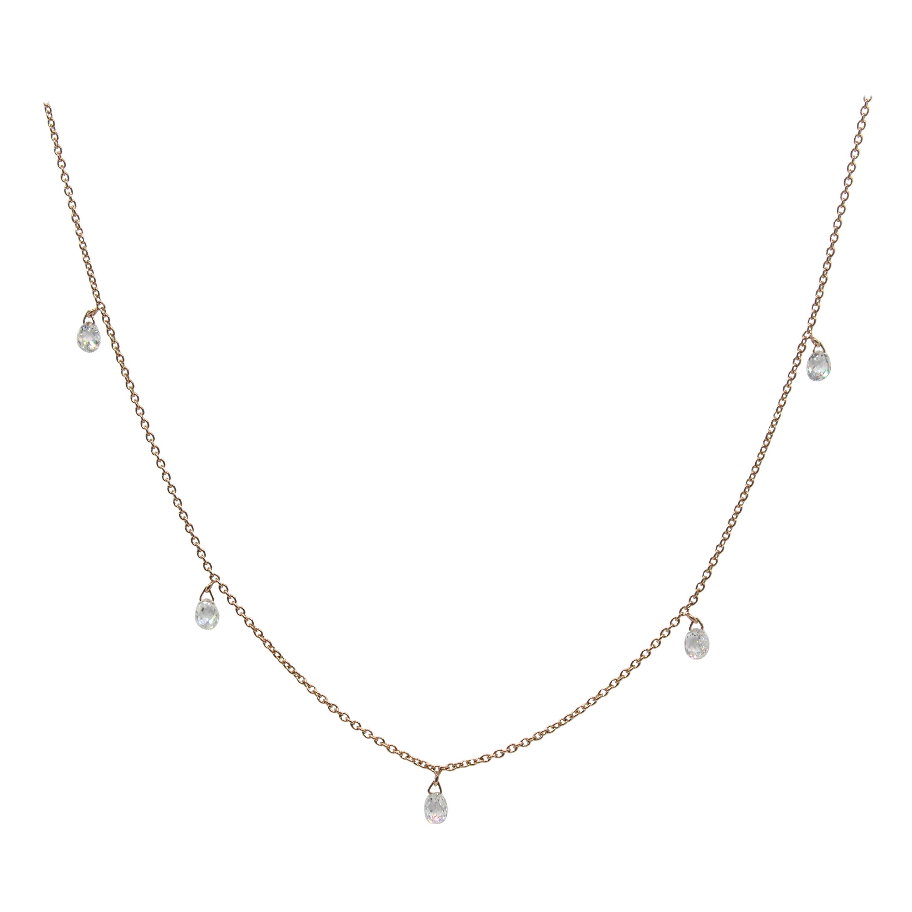 PANIM 5 Briolettes de diamants dansants Collier Mille Etoiles en or rose 18K