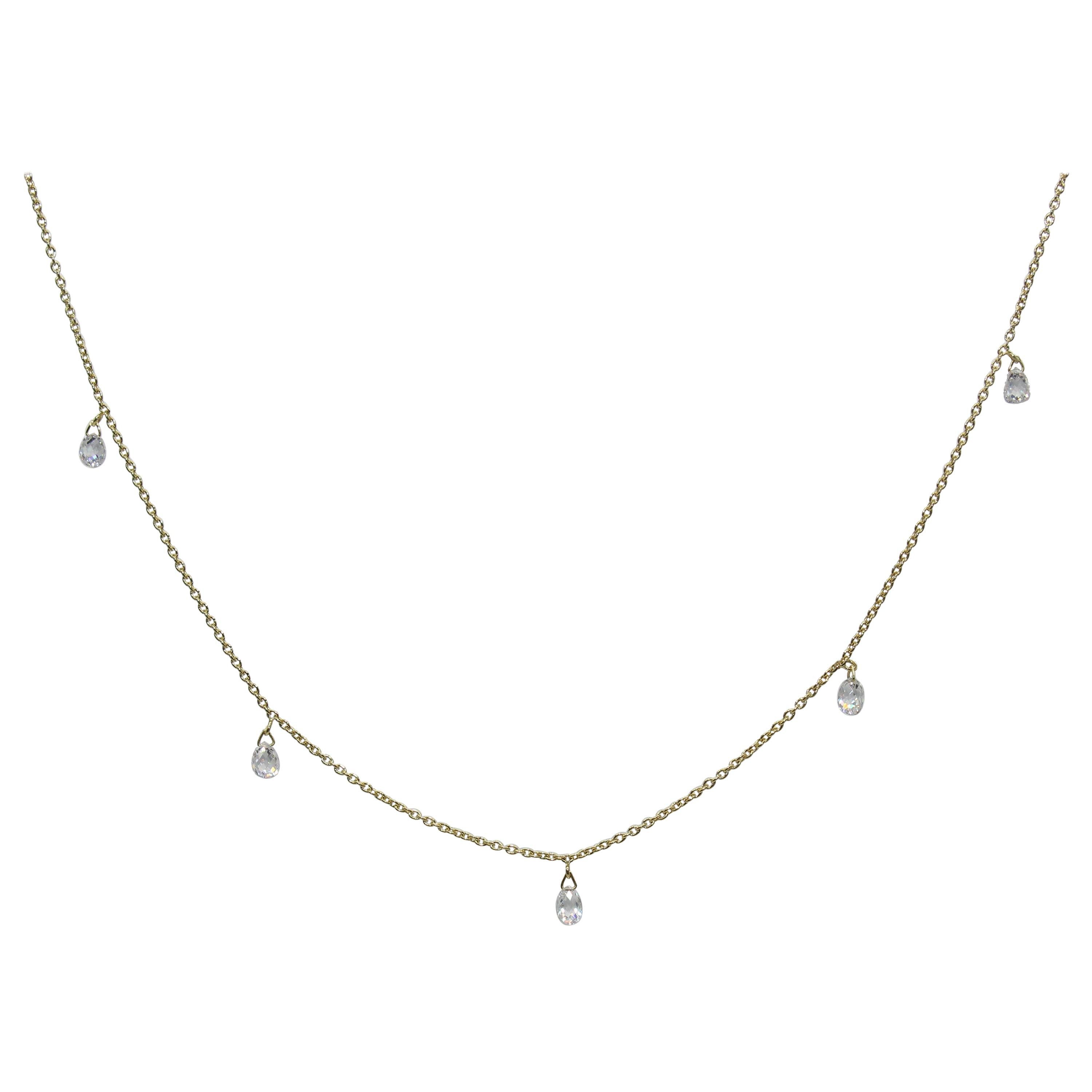 PANIM 5 Dancing Diamond Briolettes 18K Yellow Gold Mille Etoiles Necklace For Sale