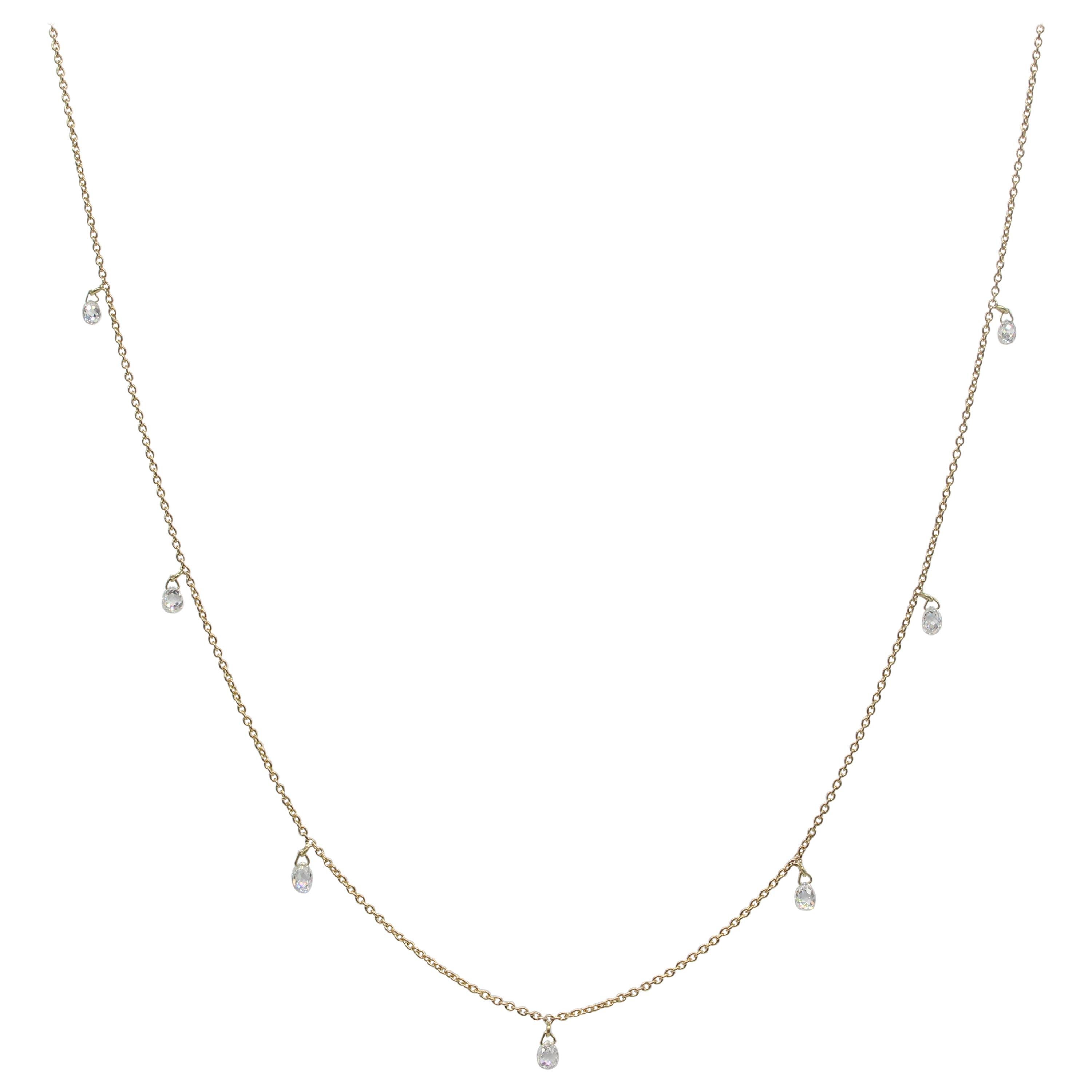 PANIM 7 Halskette mit tanzenden Diamanten und Briolettes aus 18 Karat Gelbgold Mille Etoiles im Angebot