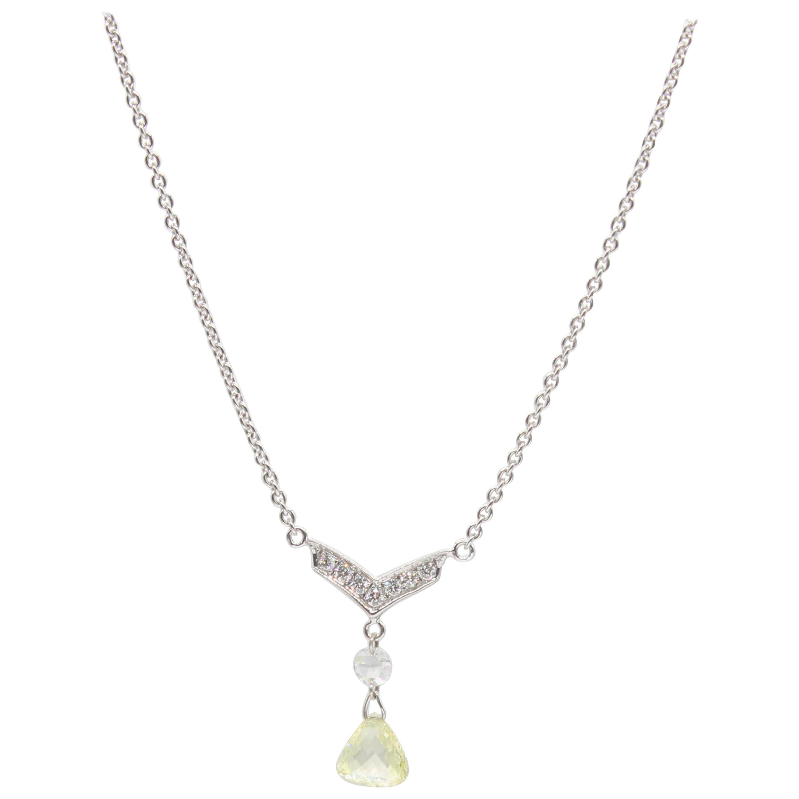 Panim 0.53 Carat Diamond Taviz 18k White Gold Pendant Necklace For Sale