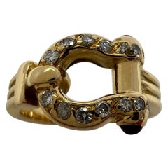 Very Rare Vintage Van Cleef & Arpels 18k Yellow Gold Ruby Diamond Buckle Ring
