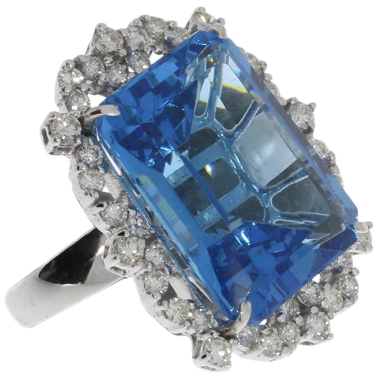 Blue Topaz Diamond Gold Ring For Sale