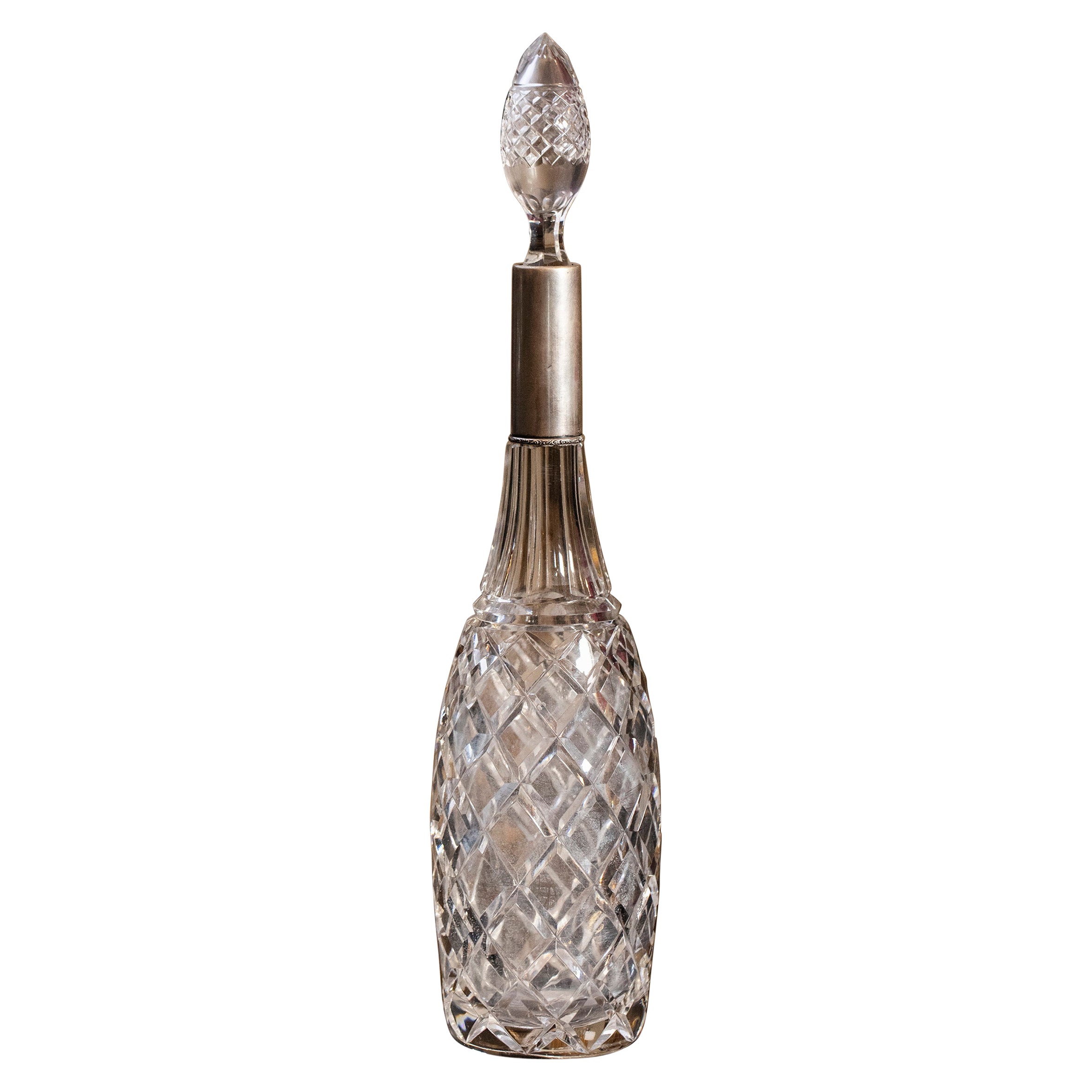 Mid-Century Crystal Liquor Decanter Bottle with a Special Design Stopper For Sale