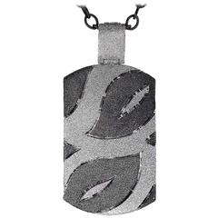 Silver Platinum Tag Pendant Necklace w Leaf Pattern by Alex Soldier Ltd Ed 9