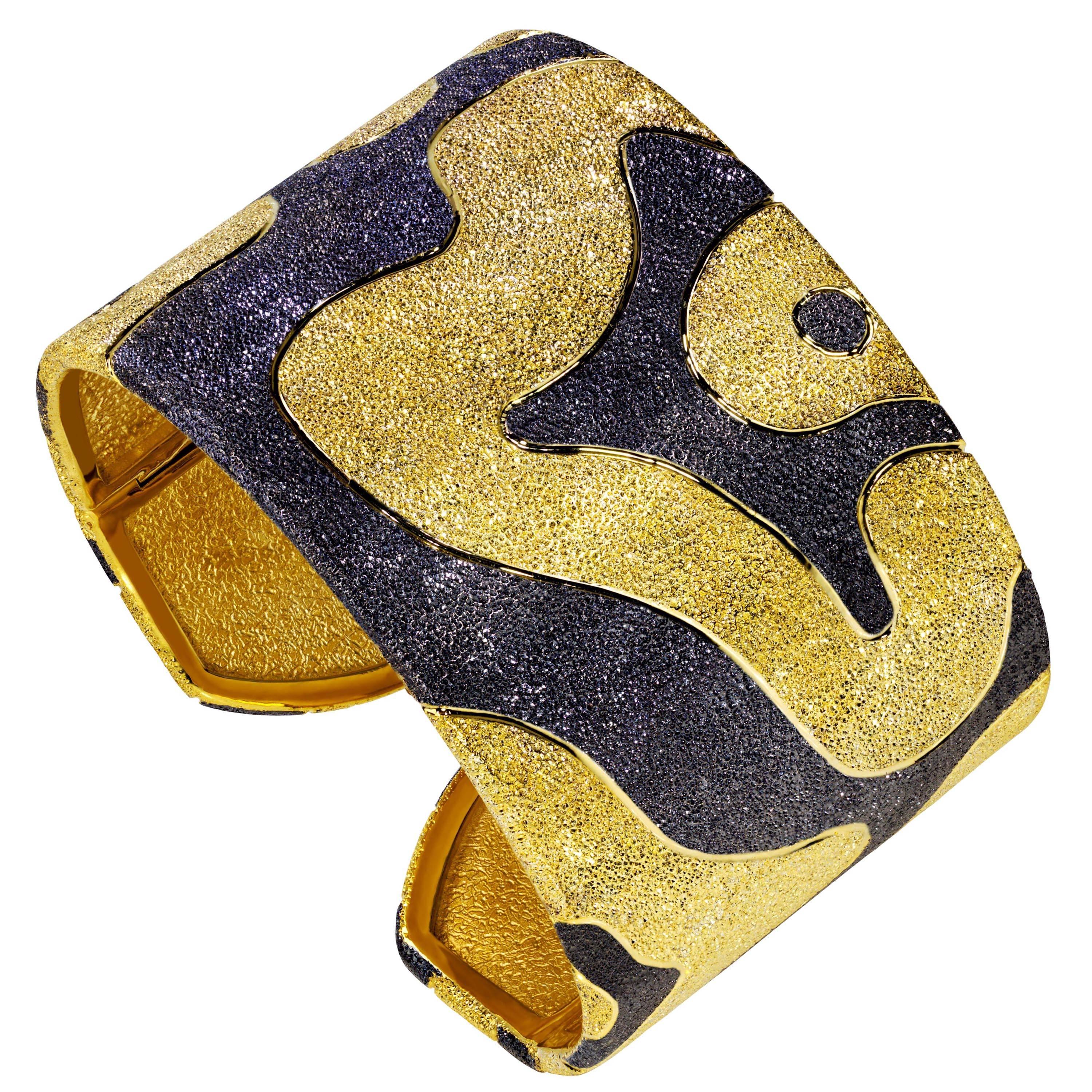 Silver Gold Platinum Textured Cuff Bracelet w Hinges Ltd Ed Handmade in NYC