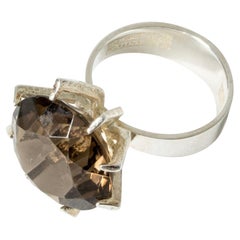 Vintage Modernist Silver and Smoke Quartz Ring from Erik Granit, Finland, 1972