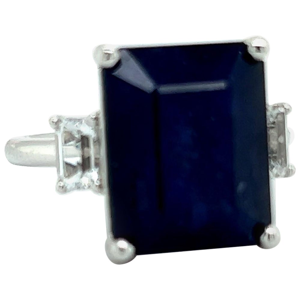 Natural Sapphire Diamond Ring 14k W Gold 12.36 TCW Certified For Sale