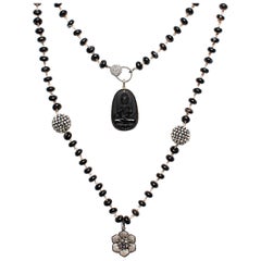 Clarissa Bronfman Black Agate Opal Diamond Rosary & Diamond Gold Buddha