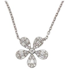 Diamond Clover Necklace in 18 Karat White Gold