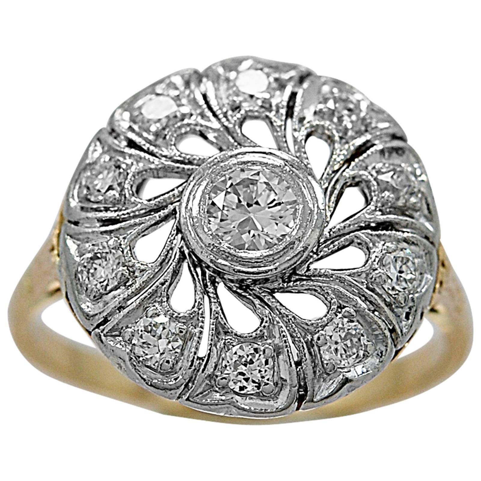 Antique .15 Carat Diamond Platinum Gold Fashion Ring  For Sale