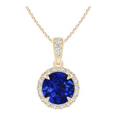 ANGARA GIA Certified Natural Sapphire Yellow Gold Pendant Necklace with Diamond
