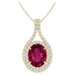 ANGARA GIA Certified Natural Pink Sapphire and Diamond Yellow Gold Pendant