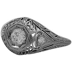 Art Deco . 35 Carat Diamond Platinum Engagement Ring 