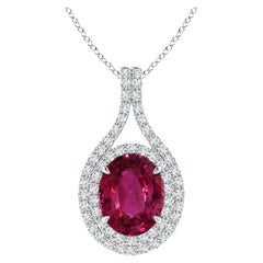 Ciondolo in oro bianco con zaffiro rosa naturale e diamante certificato GIA di Angara