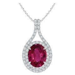 ANGARA GIA Certified Natural Pink Sapphire and Diamond Platinum Pendant