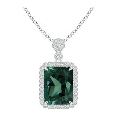 ANGARA GIA Certified Natural Green Sapphire (Teal) White Gold Pendant Necklace