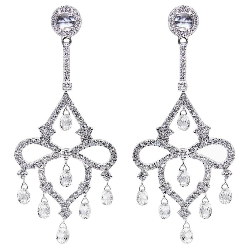 Boucles d'oreilles lustre en or blanc 18 carats avec briolettes en diamant PANIM