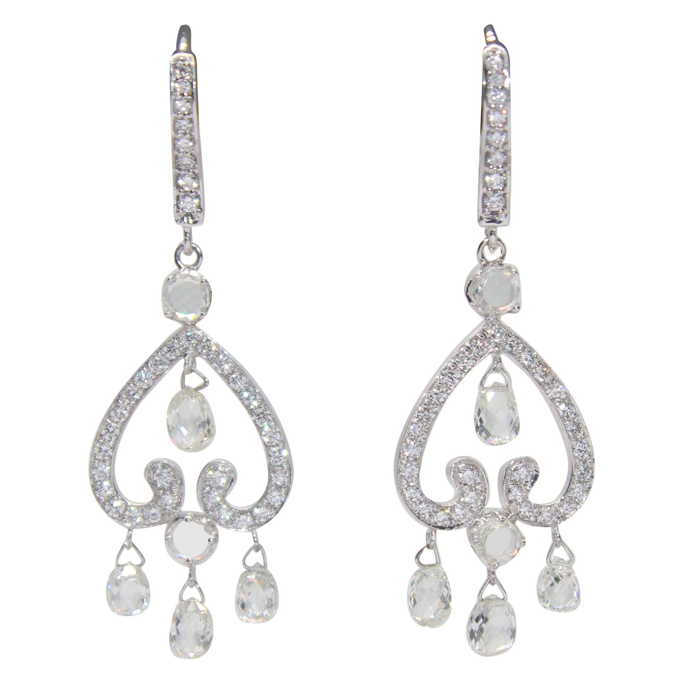 PANIM Pendientes de oro blanco de 18 quilates con diamantes briolette y redondos de 3,51 quilates