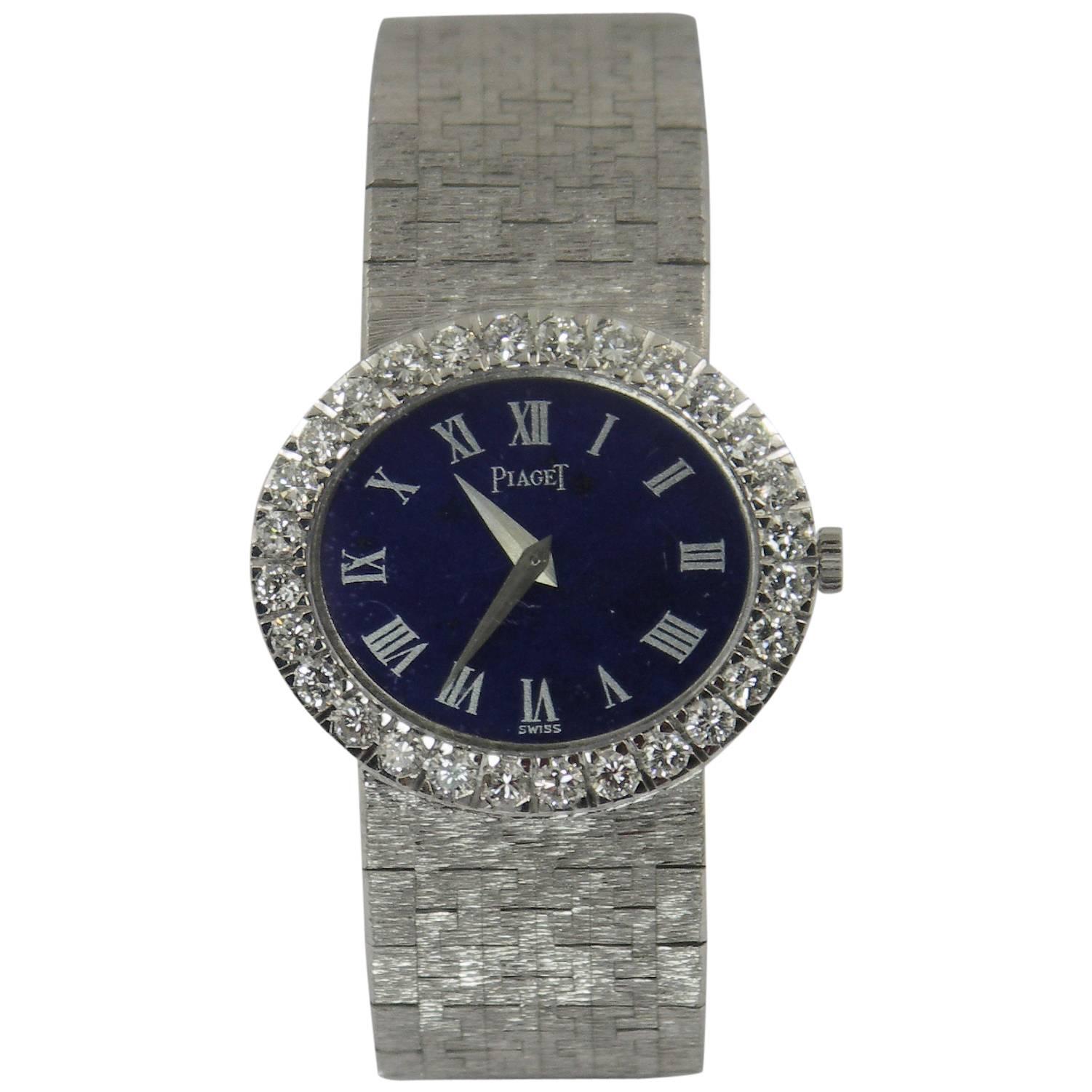 Piaget Ladies White Gold Diamond Lapis Dial Roman Numeral Watch/Wristwatch